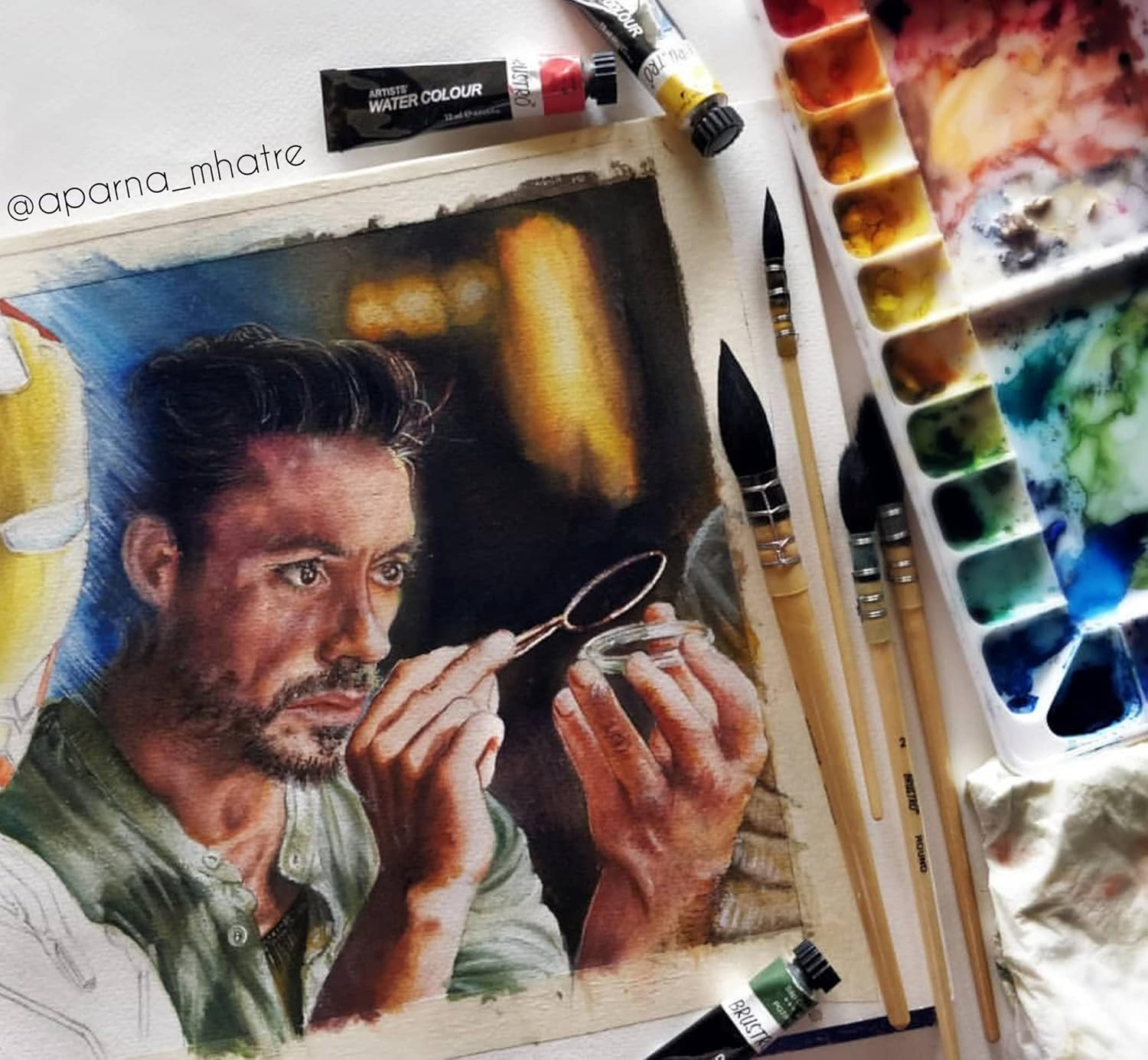 BRUSTRO Artists Natural Hair MOP Brush | Set of 4 - (0, 2, 4, 8) | Ideal for Watercolor, Synthetic Blend, round Paint Brush, Art Painting, Colour, Gouache, Wooden Handle, Professional and Students image number 4