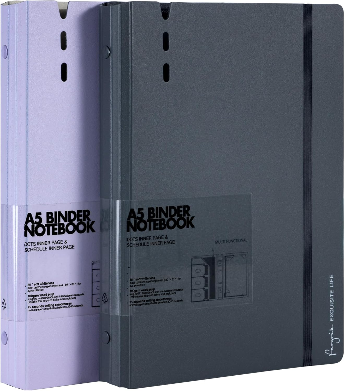 CAGIE A7 Small Binder Notebook with Removable Pages Hardcover Spiral Refillable Mini Binder Notebooks for Note Taking Pocket Notebook with Planning Square Ruled & Dotted Ruled Pages 4X5.7 Inch, Grey