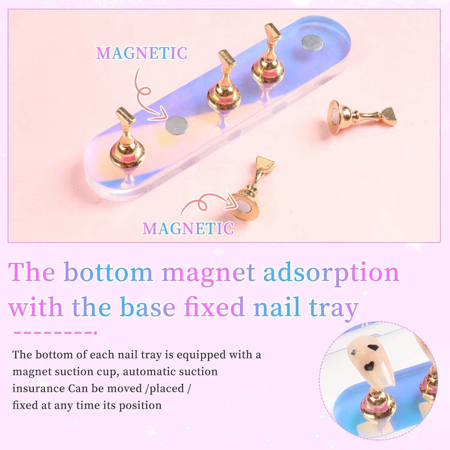 ANGNYA Nail Stand for Press On, 2 Set Aurora Nail Holder for Painting Nails Press on Nail Stands with 96 Pcs Reusable Sticky Putty for Nail Art Display Home & Salon Use (Round) image number 6