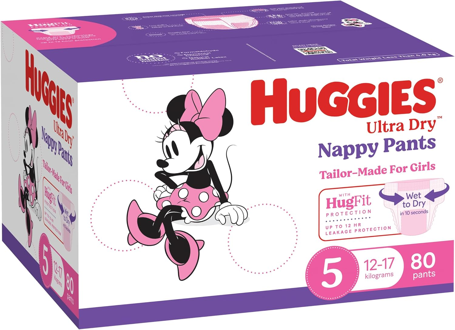 Huggies Ultra Dry Nappy Pants Girls Size 5 (12-17Kg) 80 Count - Packaging May Vary image number 4