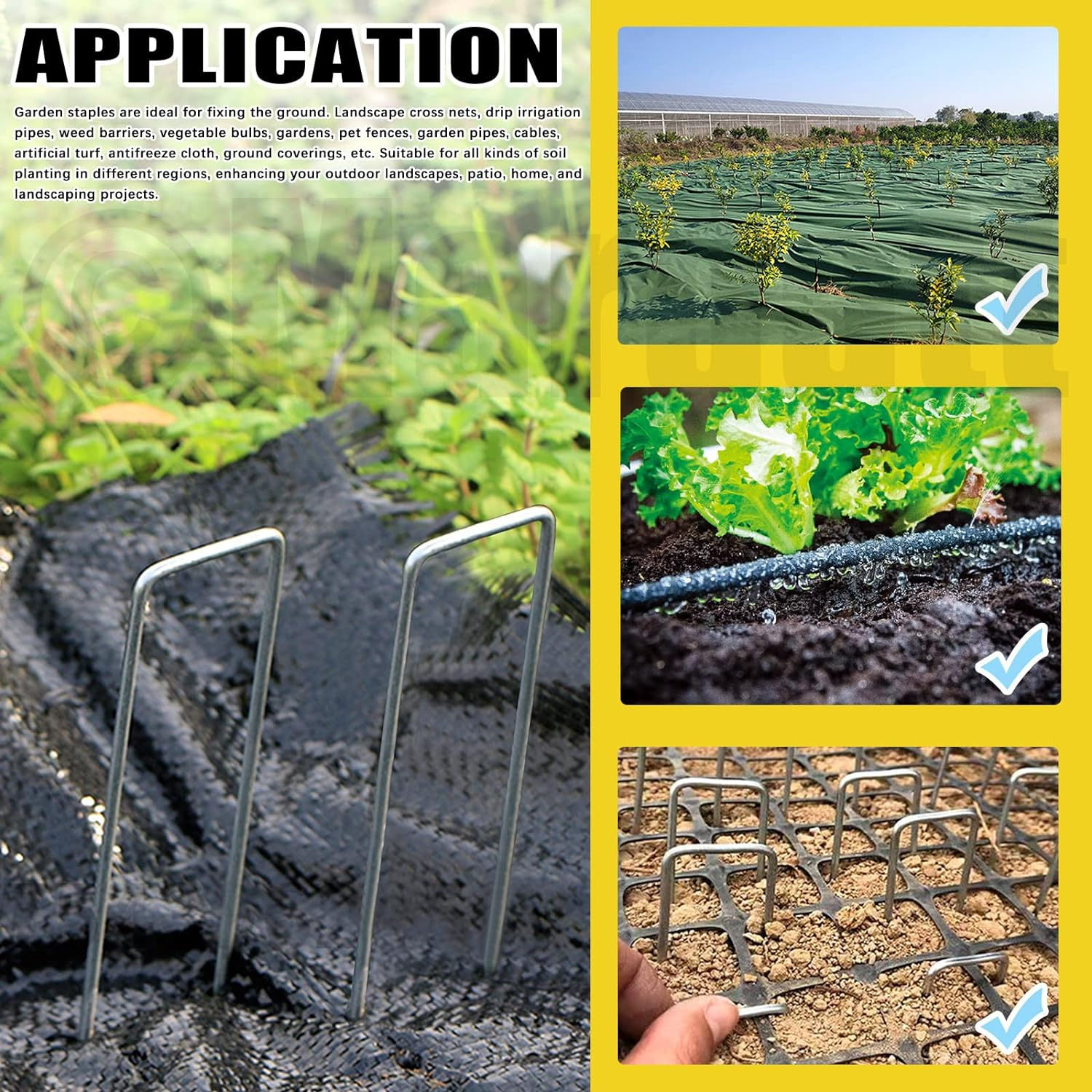 101Pcs 6&rdquo; Garden Staples Gasket Kit with Precision Hook, 11 Gauge Galvanized U Shaped Sod Pins Staples Heavy Duty Ground Cover Stakes for Securing Landscape Fence Fabric Weed Barrier image number 3