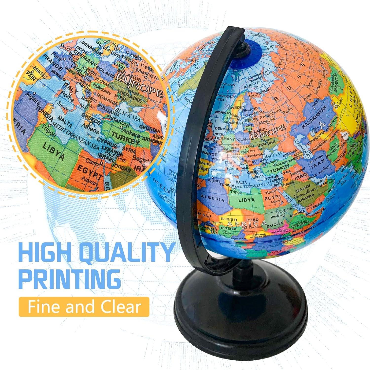 6'' Geographic World Globe for Kids - Educational with Stand, Decorative Rotating Map, Political for Classroom Geography Teaching and Kids Room Decor image number 1