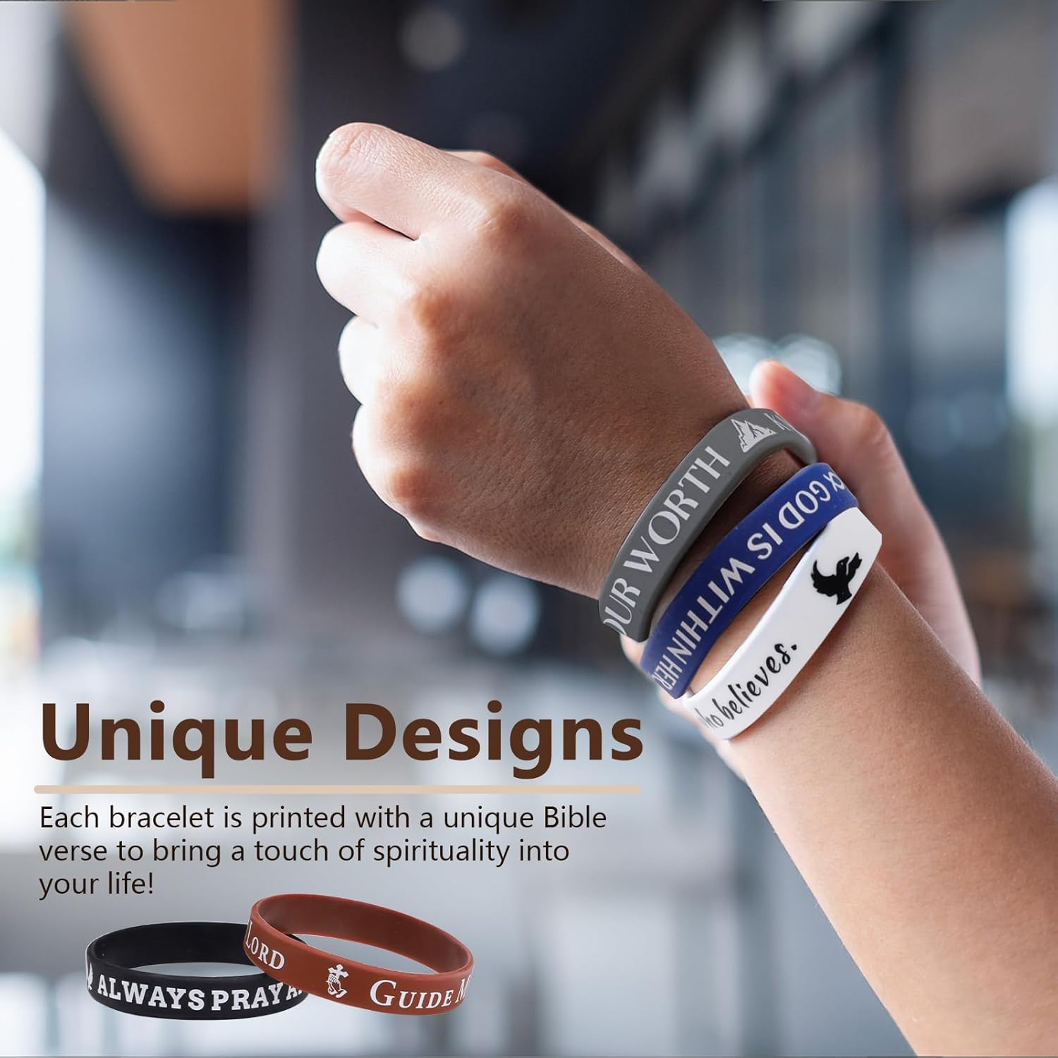 ORNAROVI 20 Styles Silicone Scripture Bracelets with Verses, Religious Bible Verse Bracelets Bulk, Inspirational Bible Colored Wristbands, Christian Bracelet for Men Women Gift image number 6