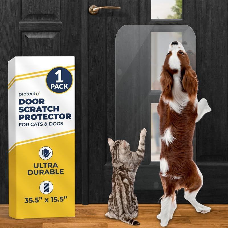 PROTECTO&reg; Door Protector from Dog Scratching - 35.5 X 15.5 Anti-Scratch Guard for Furniture Window Wall - Clear Claw Shield & Heavy Duty Cat Scratching Deterrent &ndash; Ultra Durable Scratch Pad for Cats image number 5