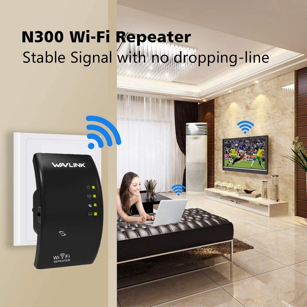 Wavlink Repeater Wi-Fi Range Extender - N300 Compact Wireless Access Point with Ethernet Port, 802.11N/B/G Network（Black）