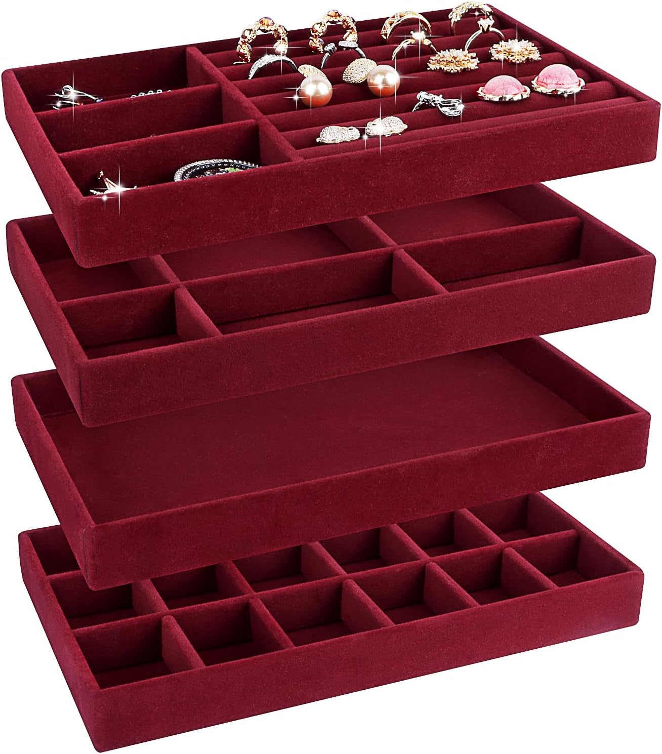 LWAIX Jewellery Organiser Drawers for Jewellery Storage System - 4 Pieces (Green)