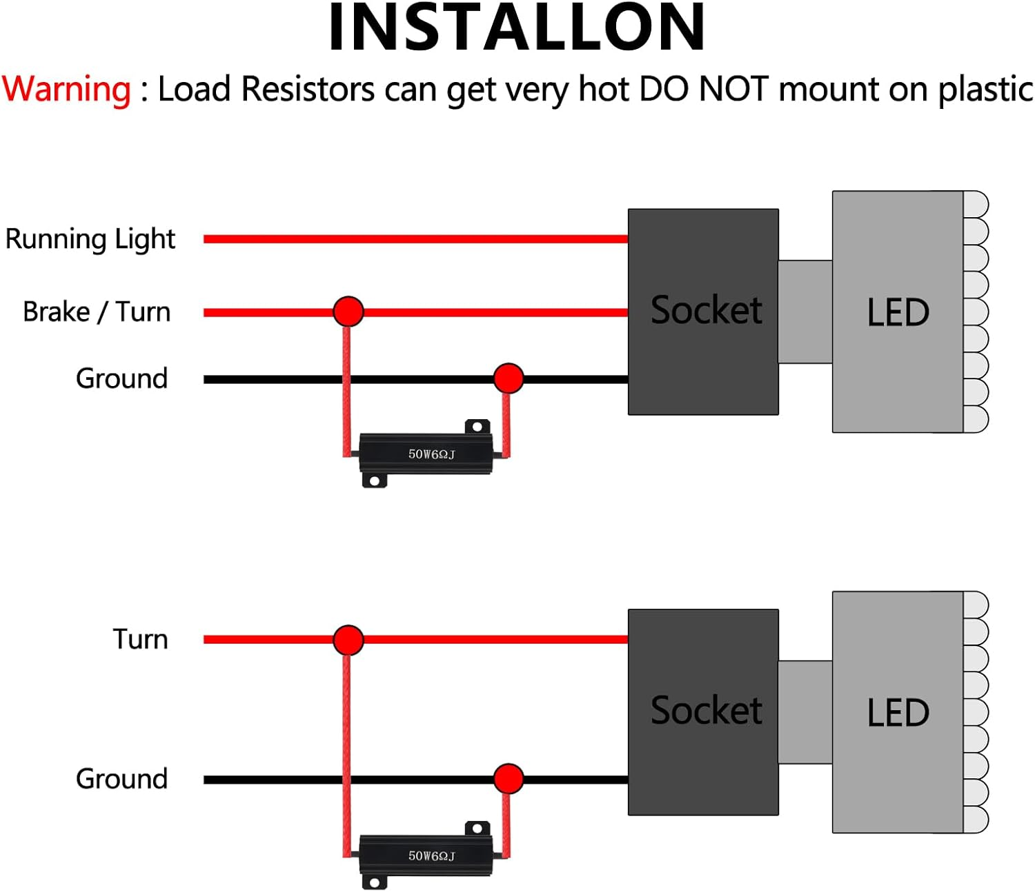 4Pcs 50W 6Ohm Load Resistor Turn Signal Blink LED Fix Fast Flash Error Code Flickering Automotive Replacement Resistors for LED Lights Indicator Controllers Bulb Headlights Tail Light License Plate