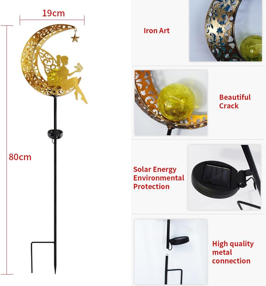 YZYOE Solar Powered Moon Flower Fairy Light, Garden Decorative Wrought Iron Beautiful Fairy Floor Light, Wireless Dusk Dawn LED Lamp Waterproof image number 4