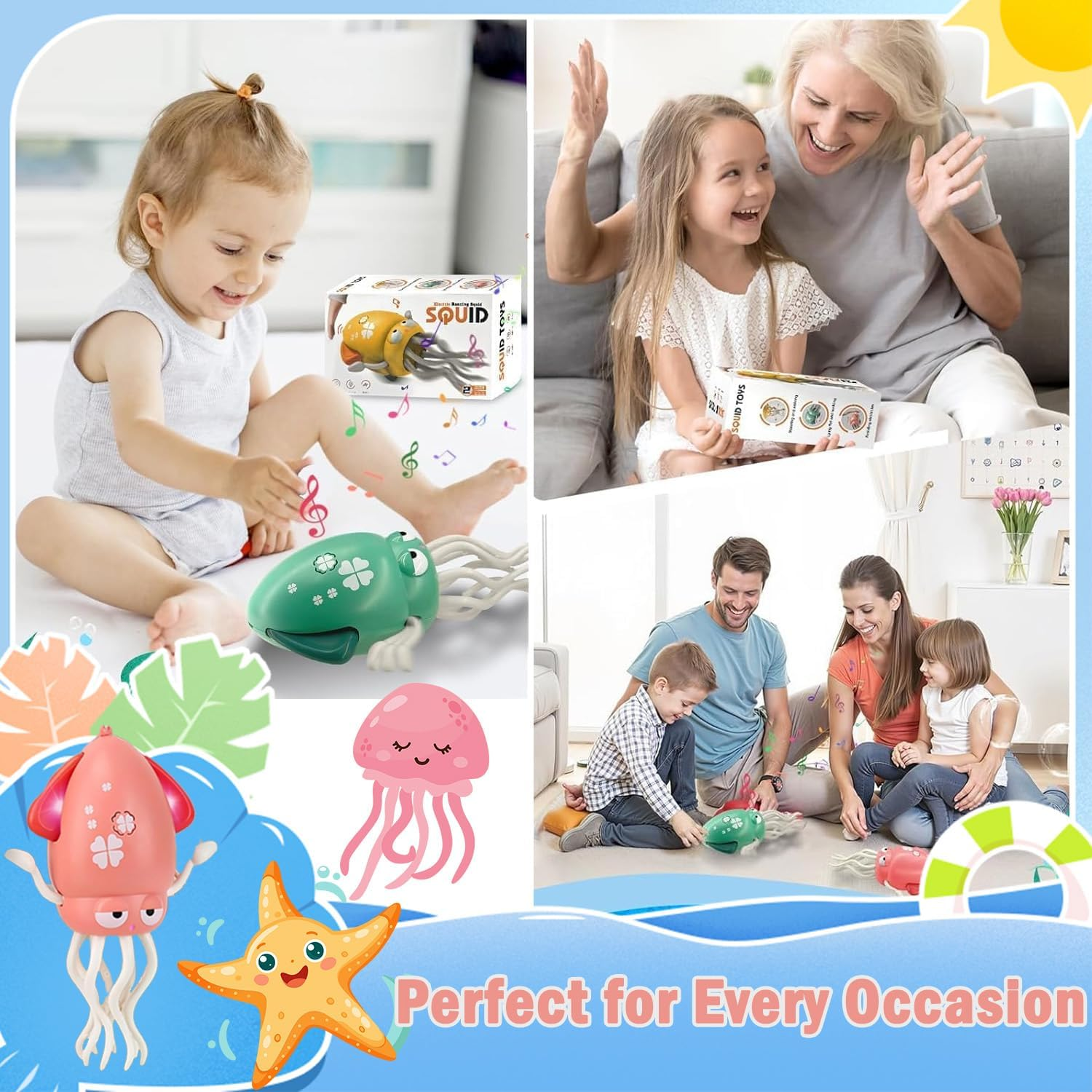 Electric Dancing Octopus Toy, Rechargeable Crawling Octopus Toys with Automatic Obstacle Avoidance, with Lights Music and Fishing Rod, Kid Crawling Toys Suitable for Tummy Time (Pink) image number 6