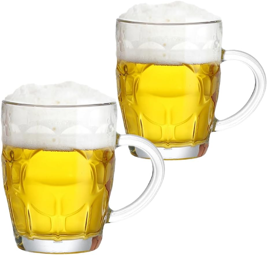2 Pack Large Glass Beer Cups,570Ml Glass Beer Mug with Handle,Beer Mugs Set,Beer Glasses for Freezer for Freezer, Bar, Cocktail, Alcohol, Beverages