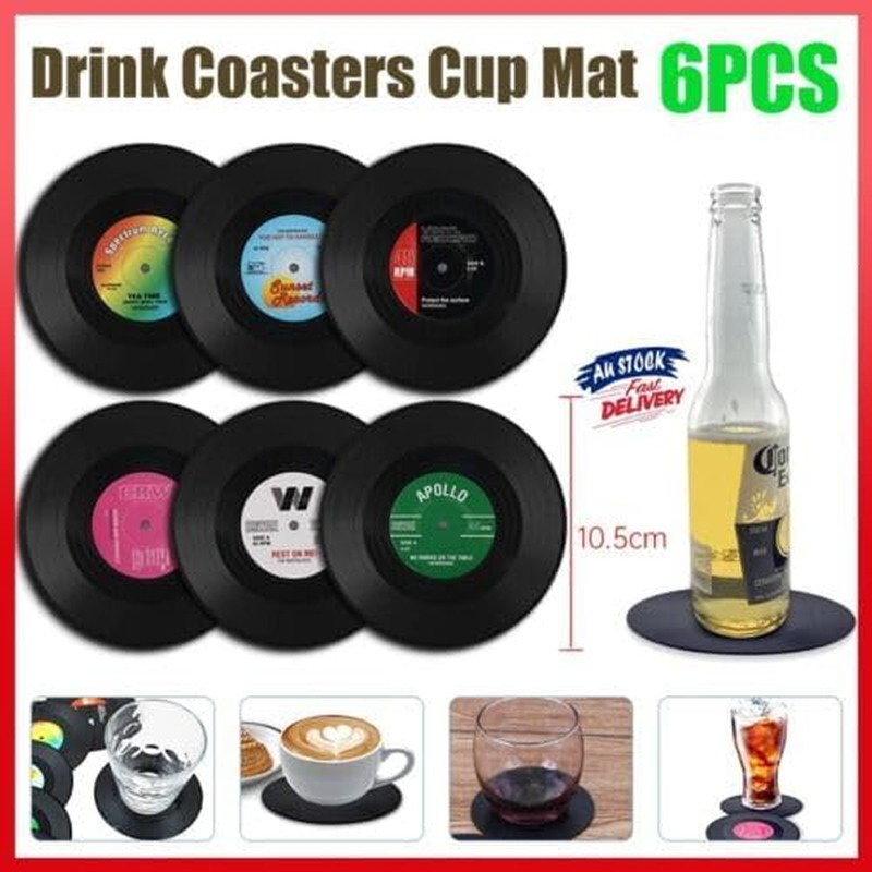 6X Vinyl Cd Cup Pad Drinks Mat Vintage Record Groovy Disk Coasters Table Placemat, 10.5Cm Diameter image number 2