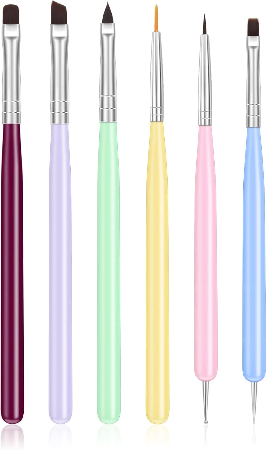 URAQT Nail Art Brushes Set, 6PCS Acrylic Nail Brush, Nail Art Pens Double Ended Nail Dotting Tools, Professional Manicure Drill Drawing Brush Nail Art Tools for DIY Nail Art Designs