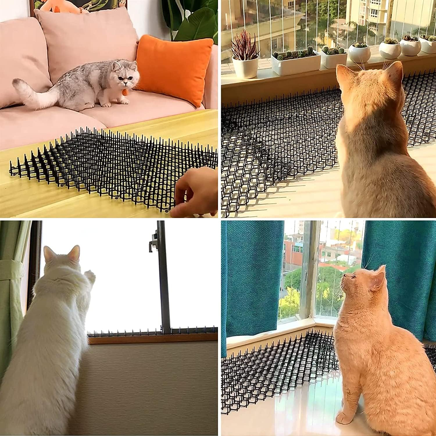 LATRAT 12 Cat Protection Mats + 4 Rungs U Shape Plastic Cat Repellent Pads for Gardening with Tips (20 X 15.5 Cm) image number 5