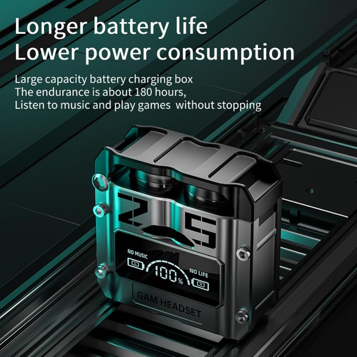 ELLENNE - Headphones Bluetooth 5.2 ANC - Futuristic Fantasy - Simil Metallic - Wireless M25 TWS Sport Waterproof Fitness Long Durability M25 image number 1