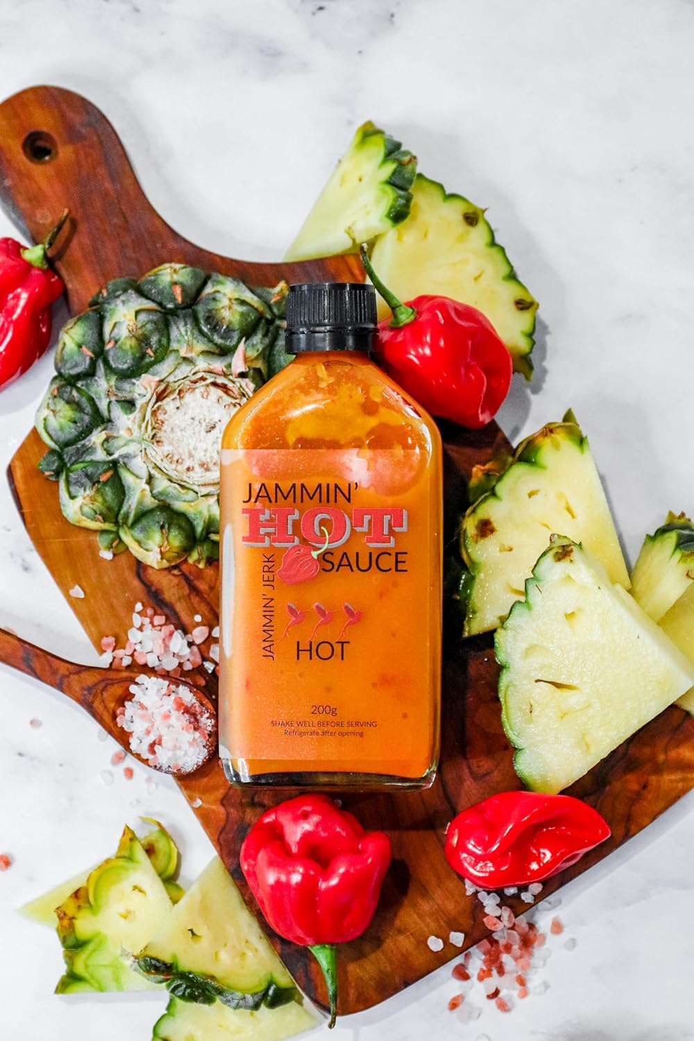 Jammin' Jerk Hot Sauce (100G) - Delicious Award-Winning Gourmet Caribbean Style Hot Sauce, Made in Small Batches, Non-Gmo, All Natural, No Preservatives, Gluten Free with Luscious Pineapple and Extra Lashings of Habaneros in Every Bottle Bringing You the Warmth of the Caribbean in Every Bite image number 3