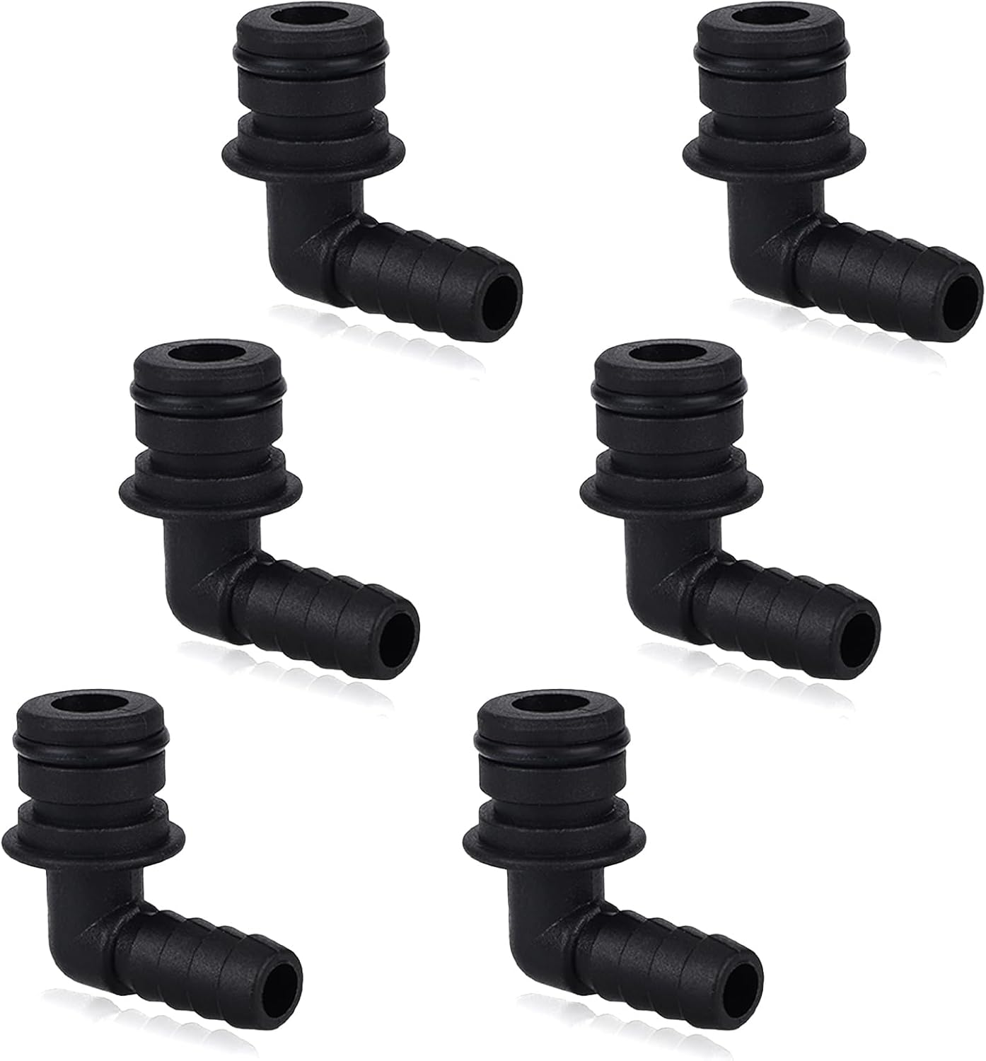 6 Pcs 20381-024 Quad Port Fittings, 3/8" Hose Barb NPT 90 Degree Elbow Quad Port Hose Connector Fittings for Garden & Lawn Water System Pumps Compatible with Flojet Pump, 3/4" OD image number 2