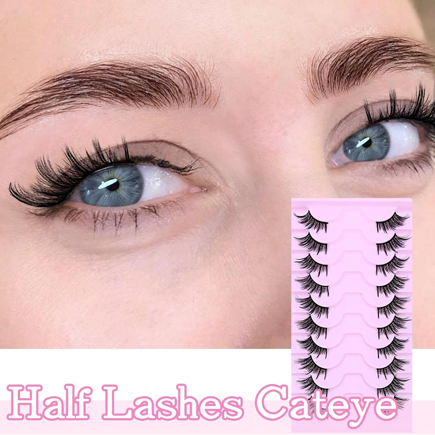 Half Lashes Natural Look Cat Eye 16 Mm Wispy Thin Band Manga Lashes 10 Pairs False Eyelashes Cateye Half Eyelashes image number 6