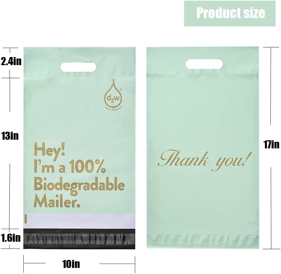 10X13 Inches 100% Biodegradable D2W Poly Mailers with Handle, 50Pcs Mint Compostable Envelopes Shipping Bags, Eco Friendly Waterproof Stretchable Self Sealing Mailing Bags image number 3