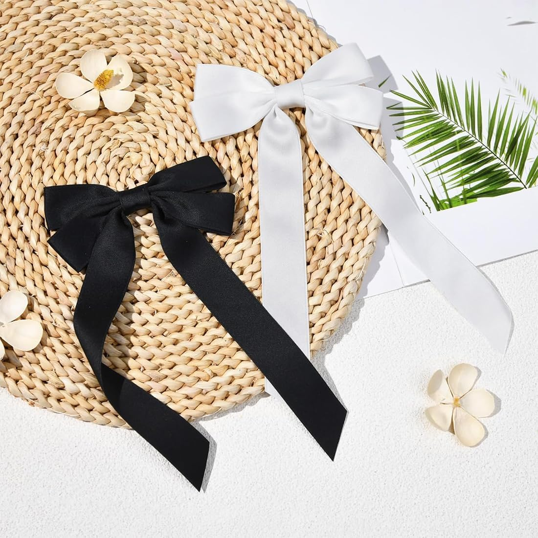 Pack of 2 Silky Satin Bun Hair Clips Black White Hair Bands Ponytail Clips Metal Clips Women'S Hair Bundles