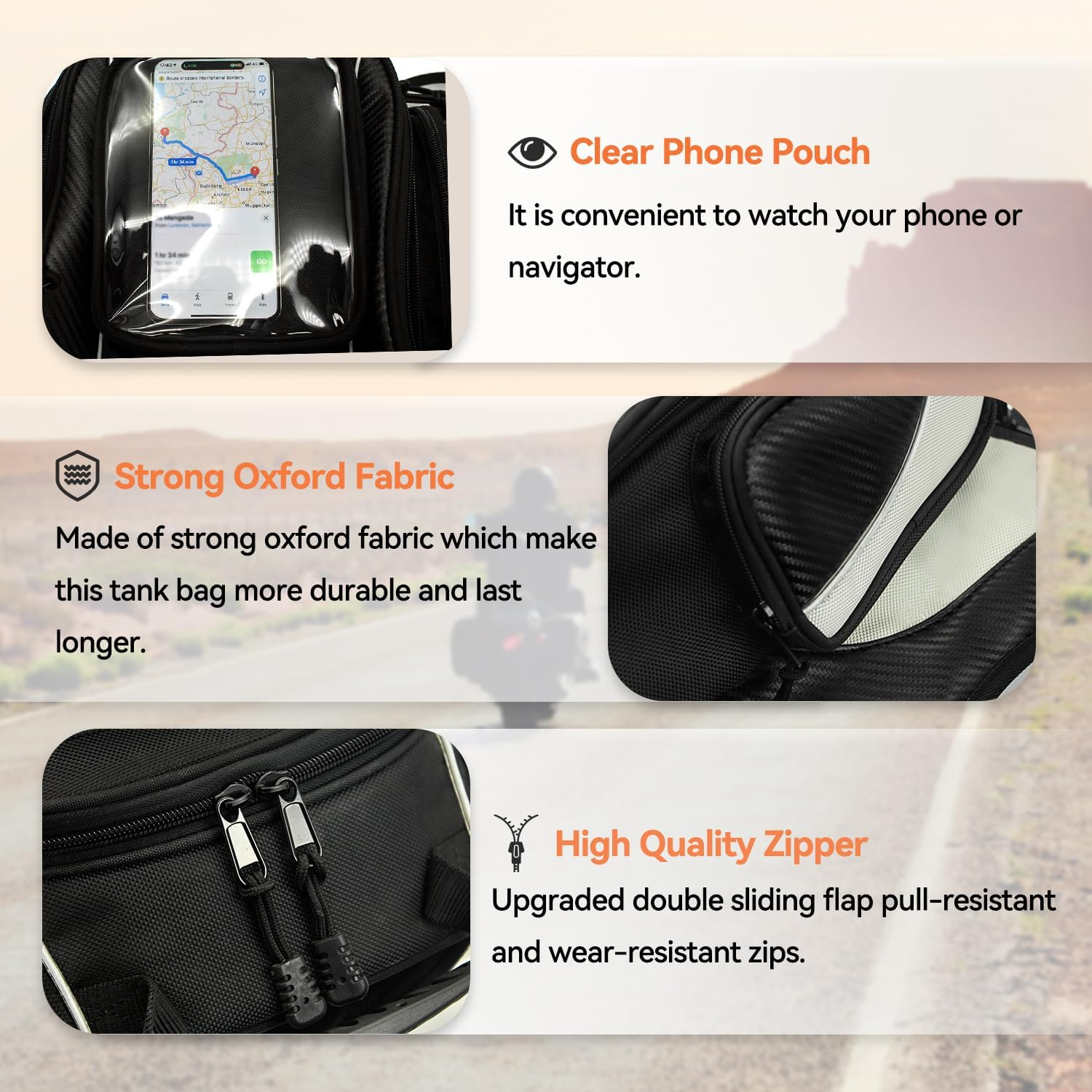 Dracarys Motorcycle Tank Bag - Waterproof Oxford Saddle Black Motorbike Bag - Universal Strong Magnetic Bag for Honda Yamaha Suzuki Kawasaki Harley - image number 1