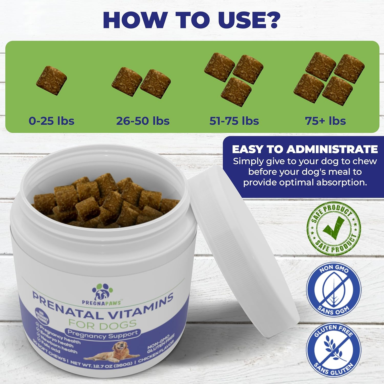 Dog Prenatal Vitamins - Prenatal Vitamins for Dogs to Support Puppy Development & Maternal Health - Essential Dog Pregnancy Vitamins with Folic Acid & Probiotics - 90 Soft Chews image number 2