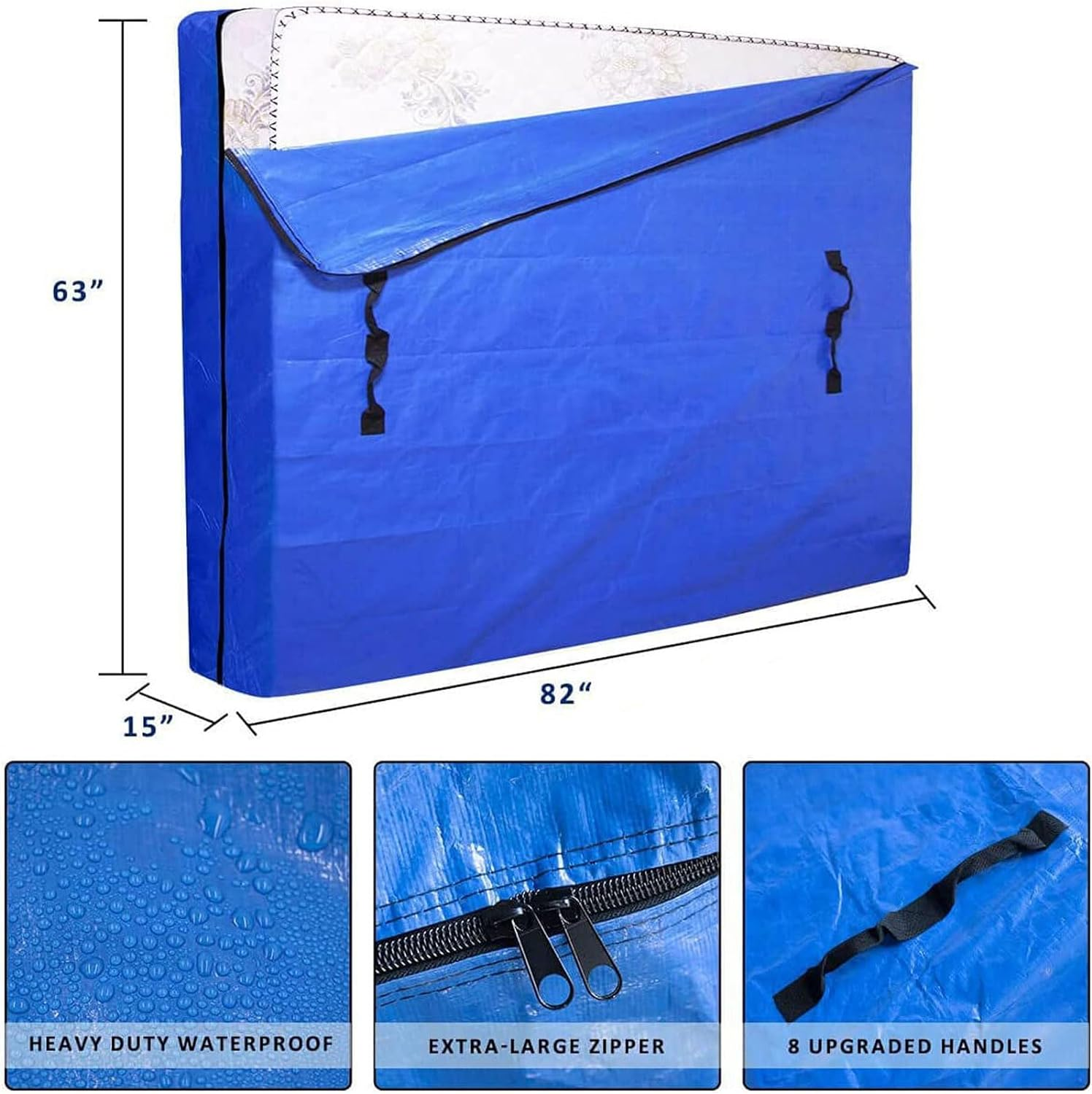 Heavy Duty Mattress Bags for Moving and Storage, Extra Thick Full Mattress Storage Bag, Reusable Mattress Cover for Moving with Reinforced Handles and Zipper Closure to Prevent Rips image number 1