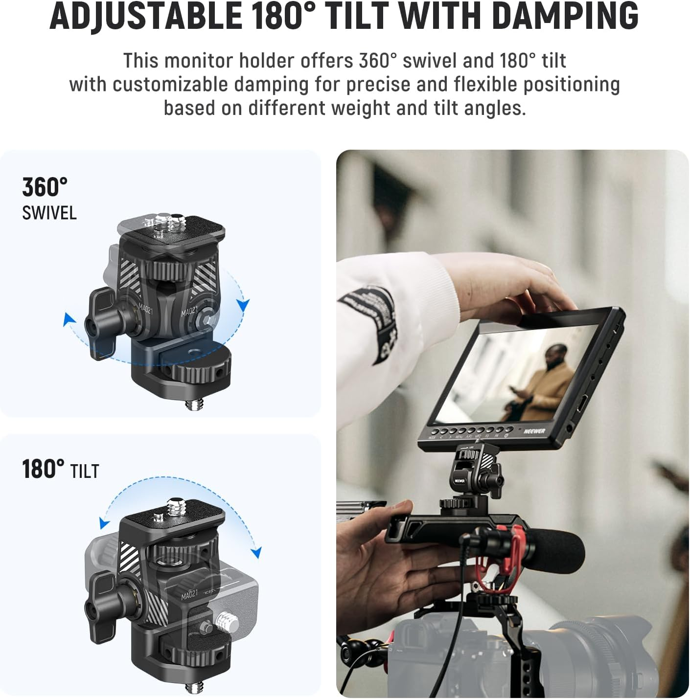 NEEWER Upgraded Field Monitor Mount Monitor Holder with 1/4" Screw, 360&deg; Swivel, 180&deg; Tilt, anti Twist Screw Compatible with Atomos Ninja 5" & 7" Camera Monitor, Camera Cage, MA021 image number 2