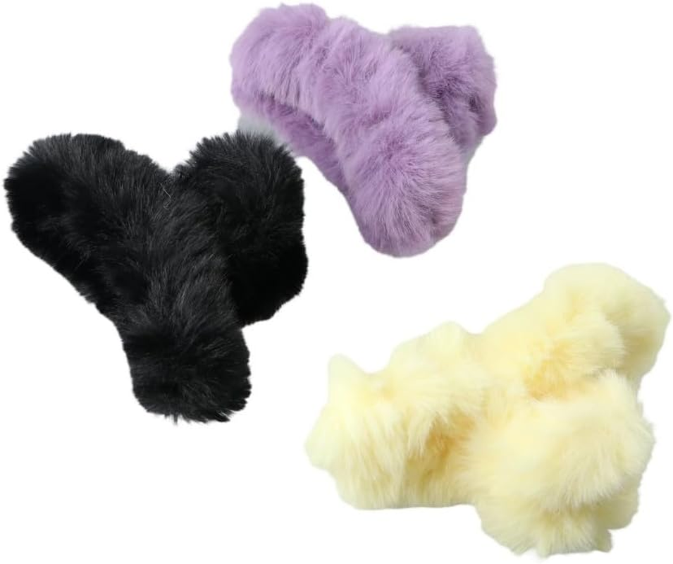 3Pcs Plush Hair Claw Korean Style Solid Color Hair Clip Sweet Plush Hair Accessories Autumn Winter Plush Ponytail Headwear Decoration image number 4