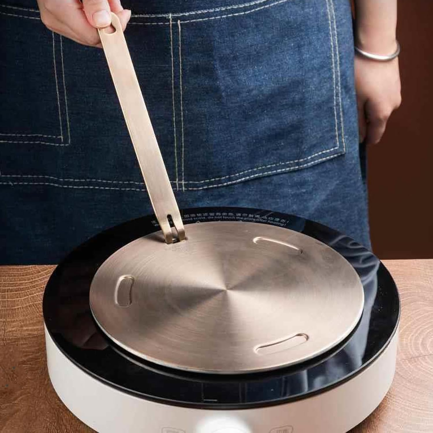 9.45Inch Heat Diffuser Plates for Gas Electric Stoves, Flygragon Stainless Steel Cooking Induction Adapter Plate for Glass Cooktop, Detachable Handle Induction Cooktop Converter Plate image number 3