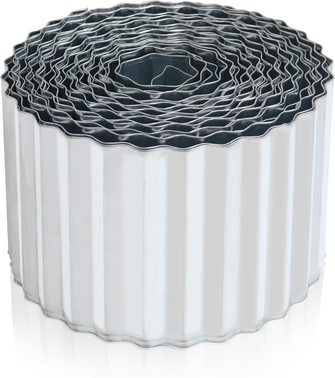 AUTENS 20Ft Corrugated Metal Garden Edging, Metal Landscape Edging for Lawn, Flower Bed, Garden Fence, Paver Edging, Flower Bed Border Flexible Curred or Cut as Needed (Silver, 20Ft*6Inch)