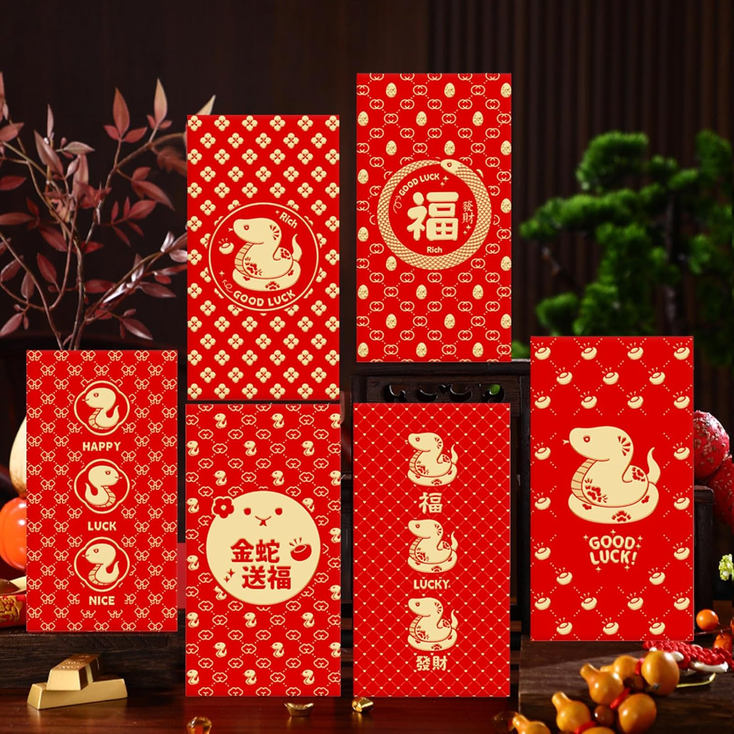 Yqqzqchinese Hongbao,18Pcs Red Envelope Paper Pocket,Lucky Money Envelope Chinese Traditional Red Pocket image number 2