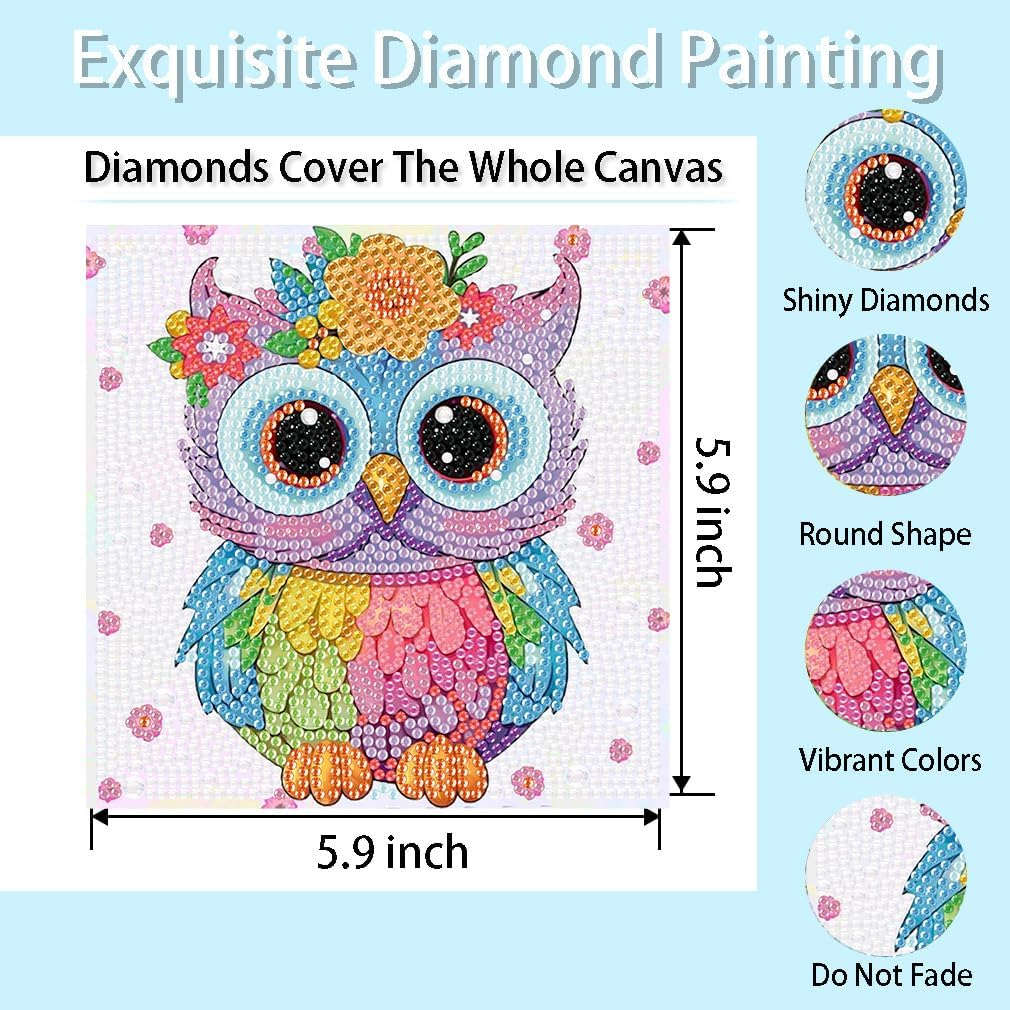 AOSGEDY 4 Pieces Cartoon Diamond Art Kits for Kids, Cute Animals DIY Diamond Art Painting for Adults Beginner, Kids' Mosaic Kits 5D Full round Drill Gem Art for Home Wall Decor Kids 6X6 Inch image number 1