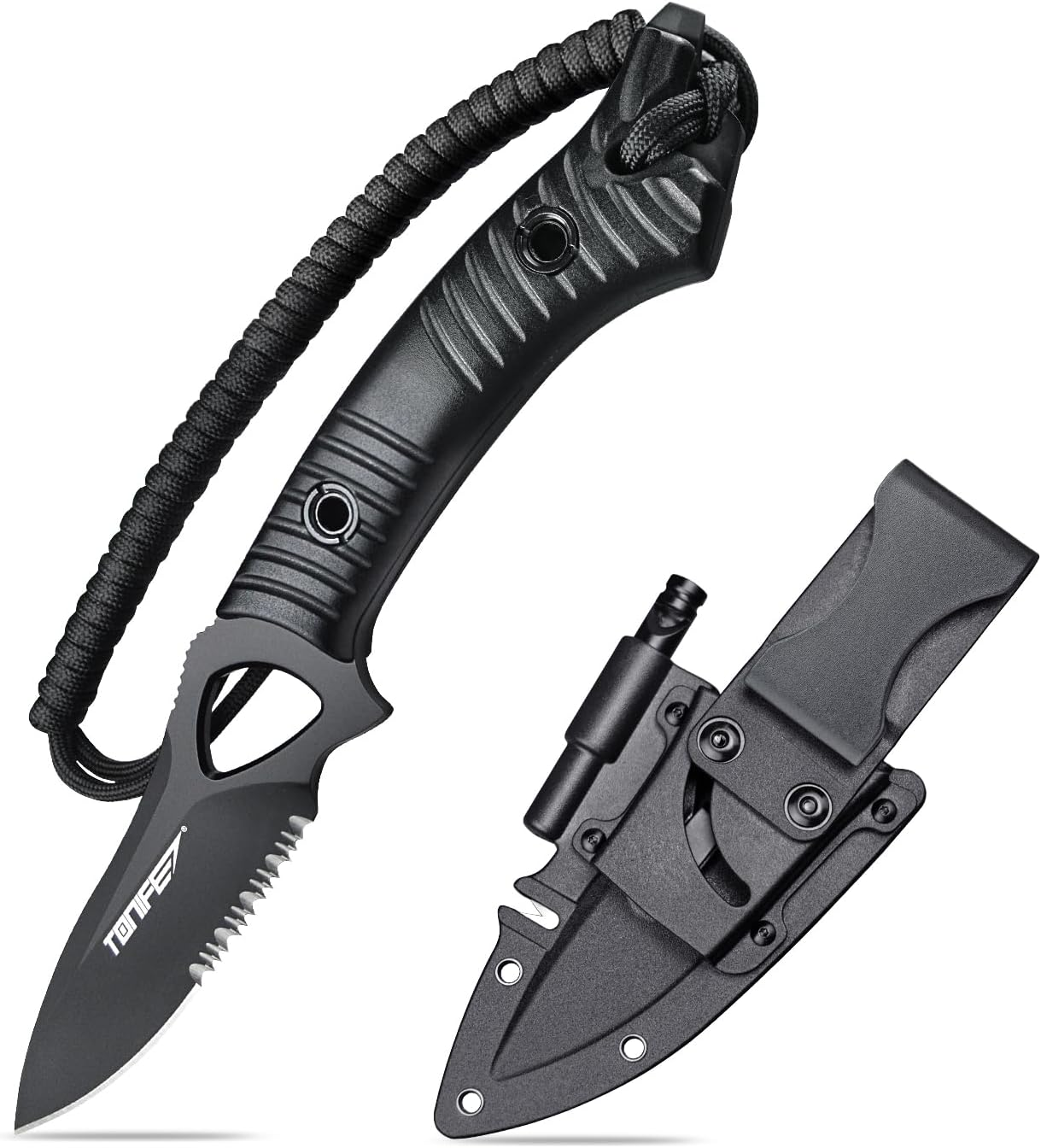 TONIFE Explorer Fixed Blade Knife with Plastic Sheath 8Cr14Mov Blade Survival Knife, Fiberglass Reinforced Nylon Handle for Outdoor Camping Knife EDC Knife (Orange+Satin)