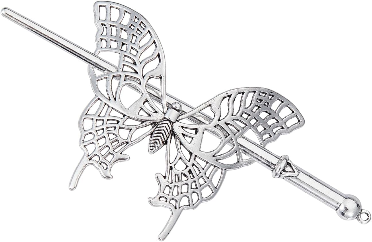 NICENEEDED Vintage Butterfly Hair Pin Hollow Antique Medieval Hair Clip Metal Holder Hair Bun Clip Retro Holder image number 3