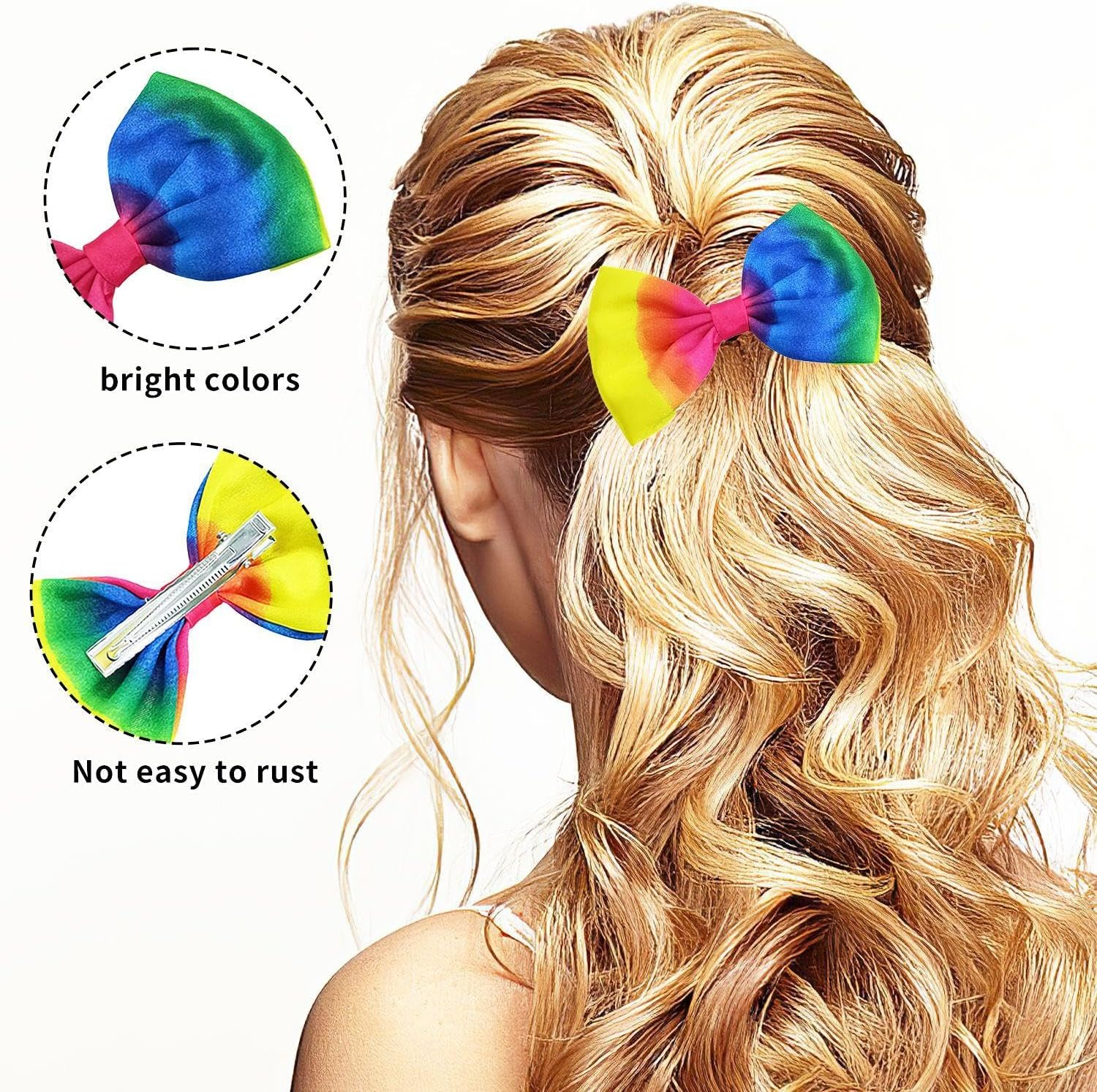 Pack of 2 Hair Bobbles for Girls, 2 Pieces Bow Hair Clips, Ponytail Rainbow Hair Ties, Colourful Hair Bobbles, Elastic Hair Bobbles for Girls image number 3