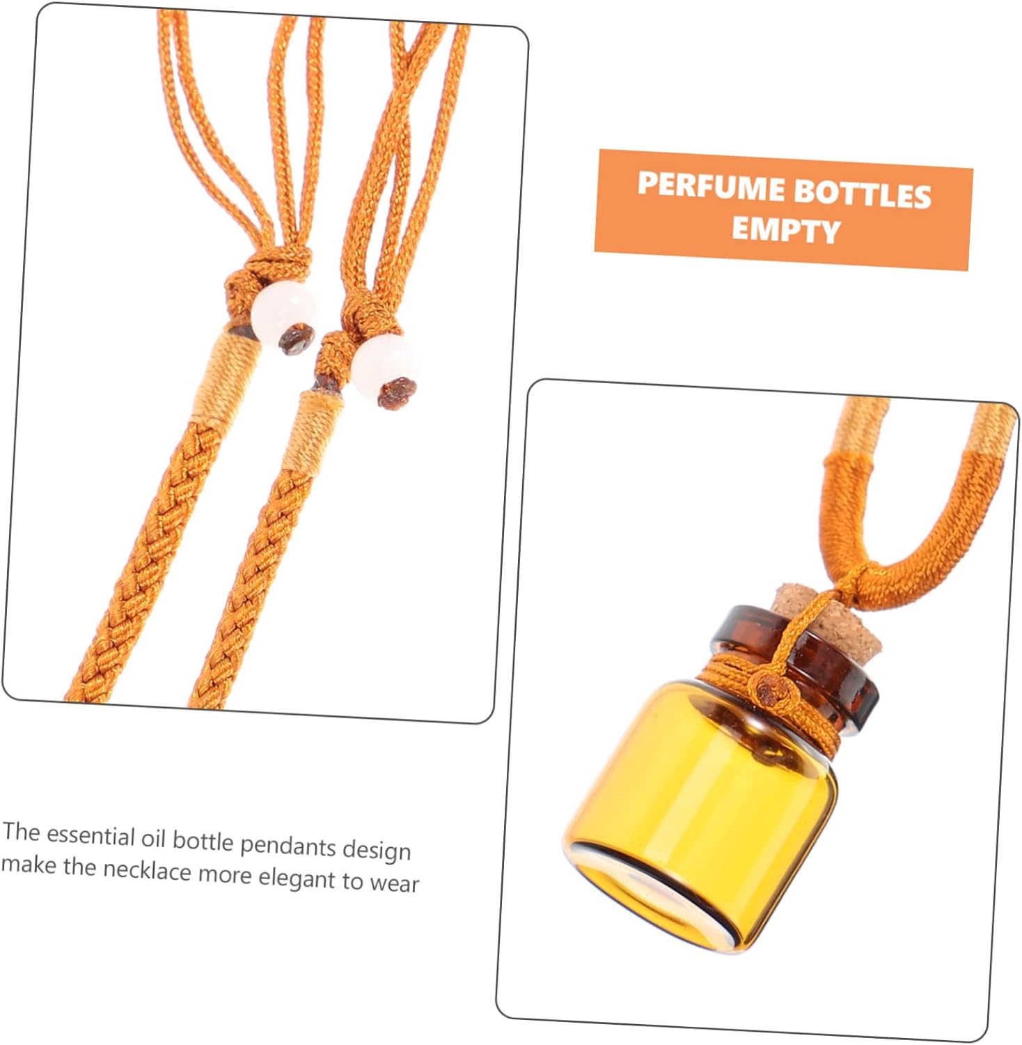 2Pcs Empty Perfume Bottle Pendants Essential Oil Necklace Vintage Travel Bottle Decorative Necklaces