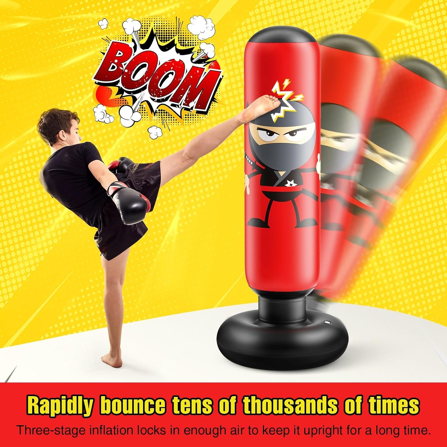 Inflatable Kids Punching Bag, Punching Bag Karate Gifts for Boys and Girls, Boxing Bag for Immediate Bounce Back for Practicing Karate, Taekwondo image number 3