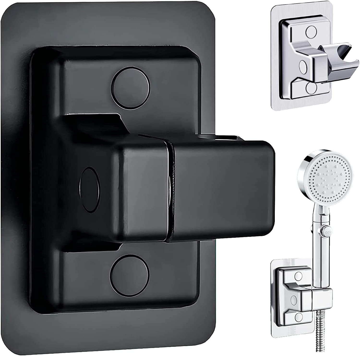 CANLENPK Self Adhesive Shower Head Holder, 360&deg; Adjustable Handheld Shower Wand Holder, Strong Adhesive Shower Mounting Bracket No Drilling Wall Mount Bracket (Black) image number 1