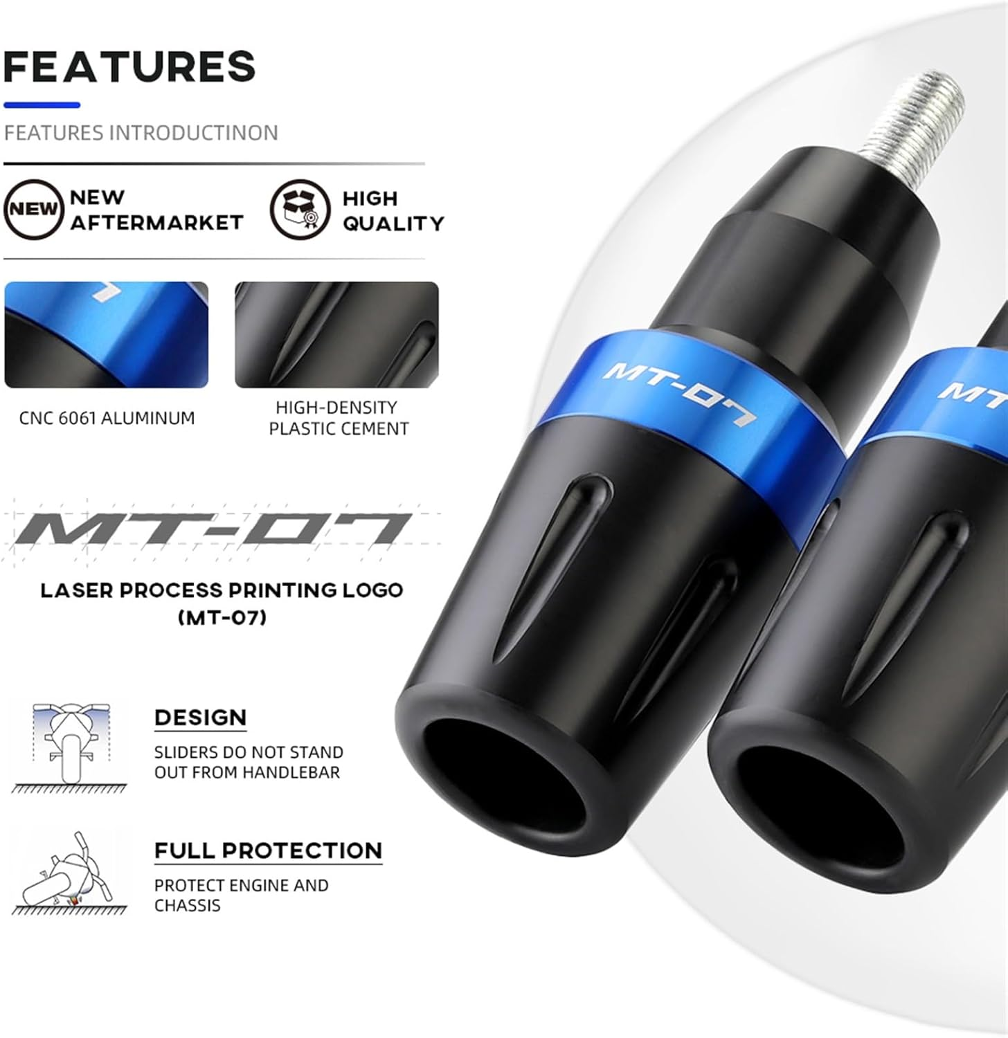 Motorbike Frame Sliders for Y┐AMAHA MT07 Tracer 700/GT 7 FZ07 Motorcycle Accessories Falling Protection Engine Pad MT-07 Frame Sliders Crash Protector (Color : Blue) image number 4