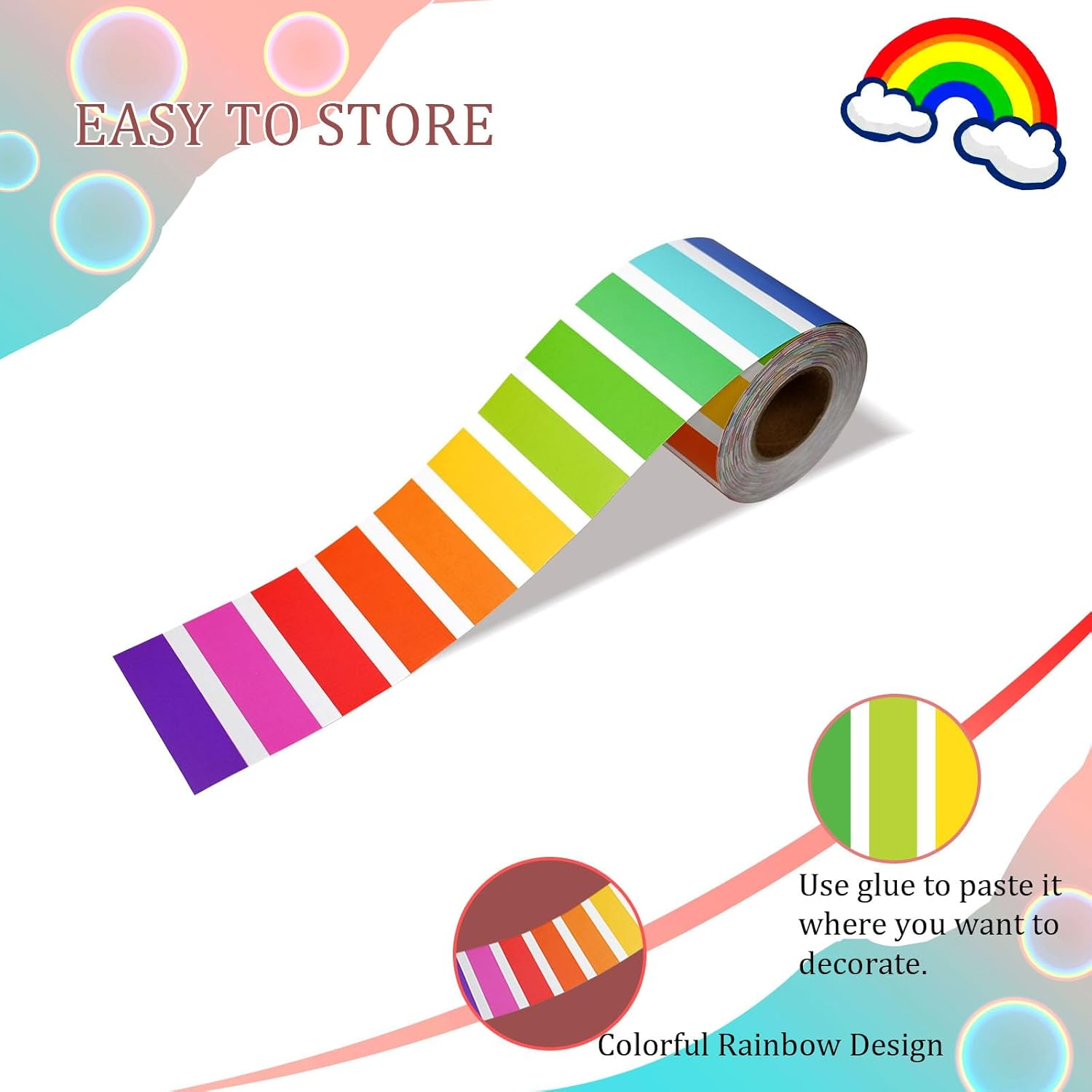 Classroom Bulletin Board Border 65 Feet Rolled Border Trim Colorful Classroom Borders for Bulletin Board Decorations School Classroom Home (Rainbow) - Pastel image number 7