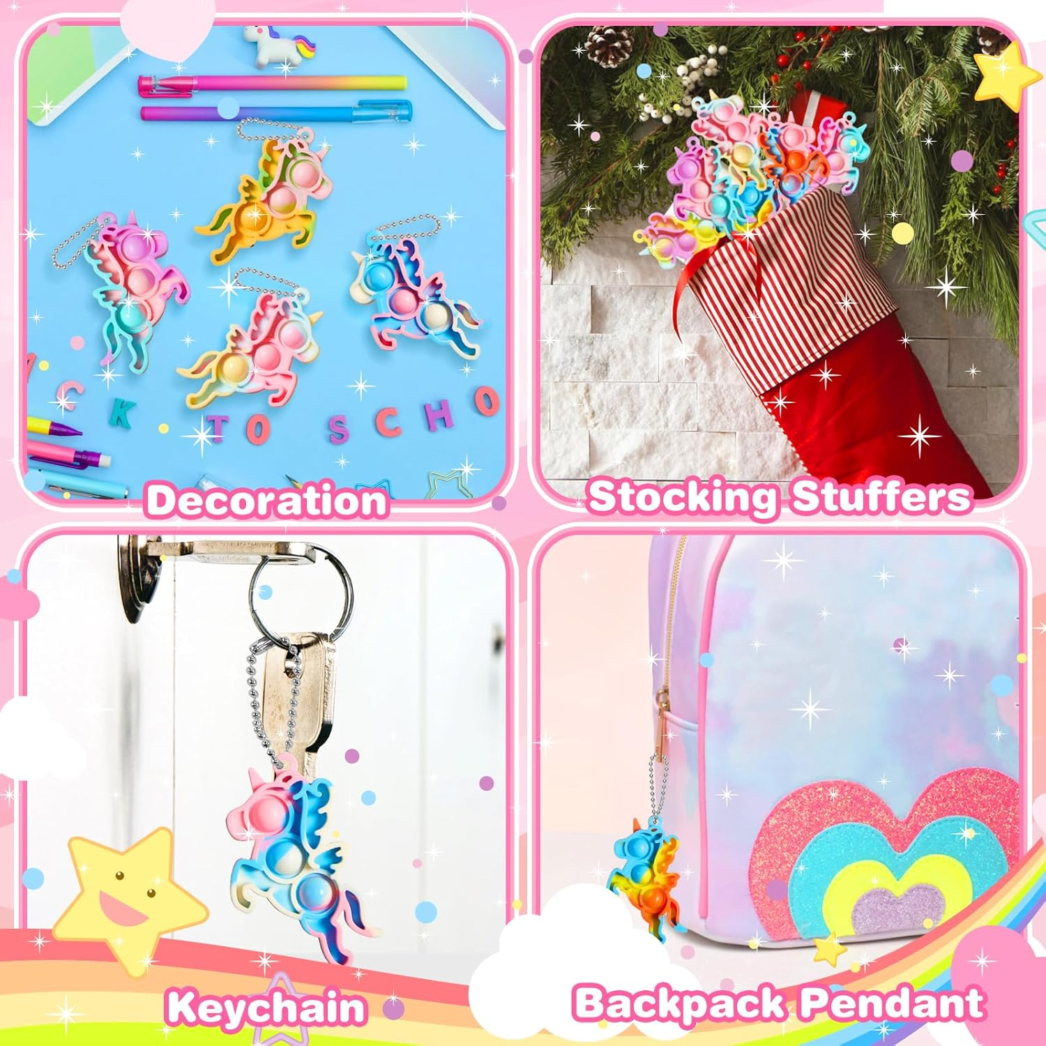 FIDWOD Unicorn Party Favors for Kids: Mini Pop Keychain Toys Pack - Stress Relief Classroom Supplies Prizes - Bubble Sensory Bulk Gifts for Boys & Girls - Birthday Bags Box Goodie Stuffers （32PCS） image number 4