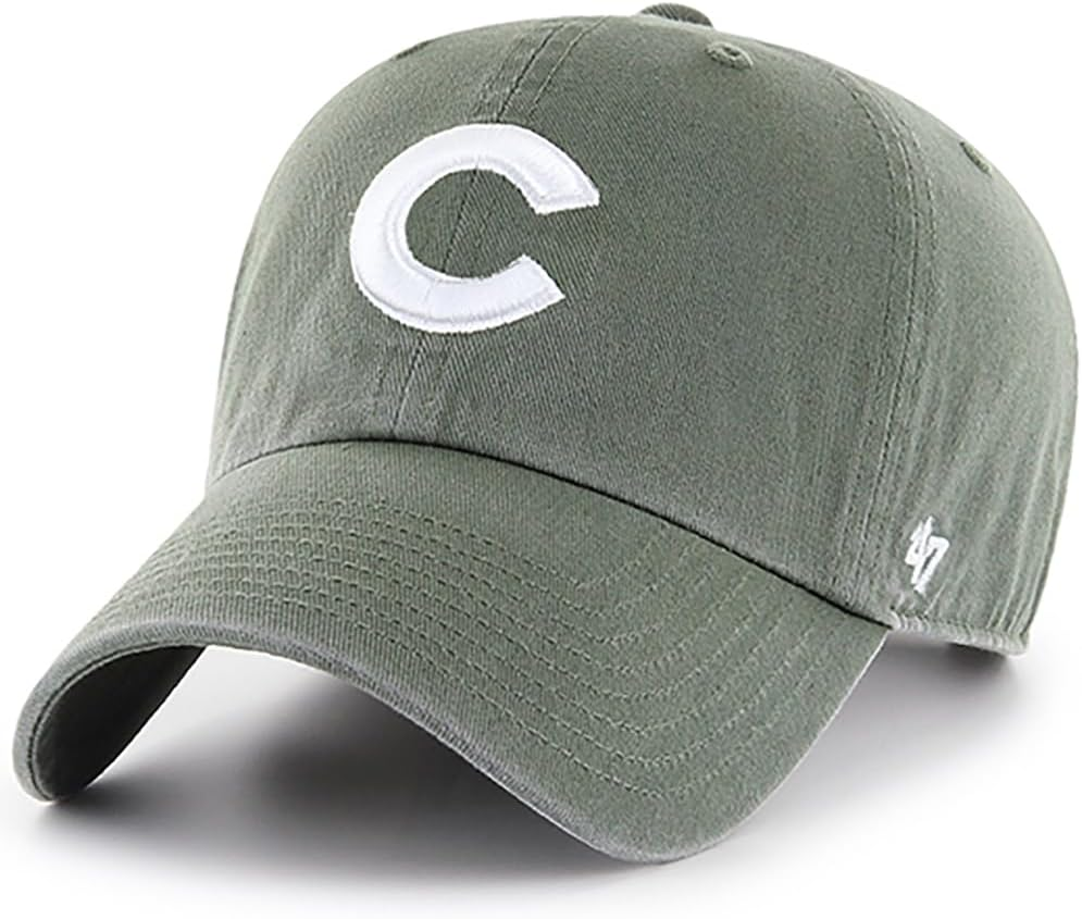 47 Brand MLB Moss Green Primary Logo Clean up Adjustable Strap Baseball Cap Hat, Adult One Size Fits All