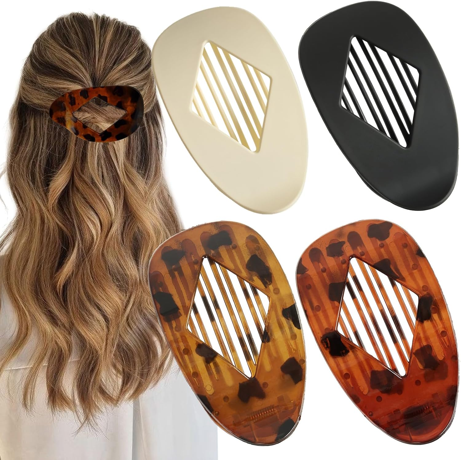 Pack of 4 Flat Hair Clips Women'S Flat Hair Claws Women'S Hair Clips Large Hair Clip for Thin Thick Hair image number 4