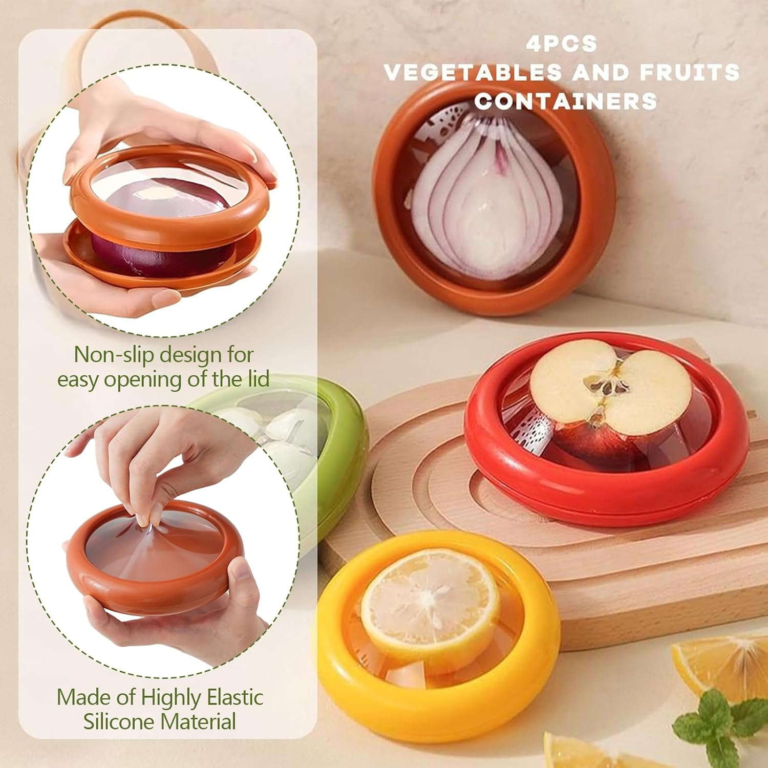 Fruit Vegetable Saver, Pack of 4 Anti-Oxidation Fruit Storage Fridge Reusable Apple Box for Onion, Tomato, Lemon, Avocado, Vegetables Keeping Food Fresh image number 3