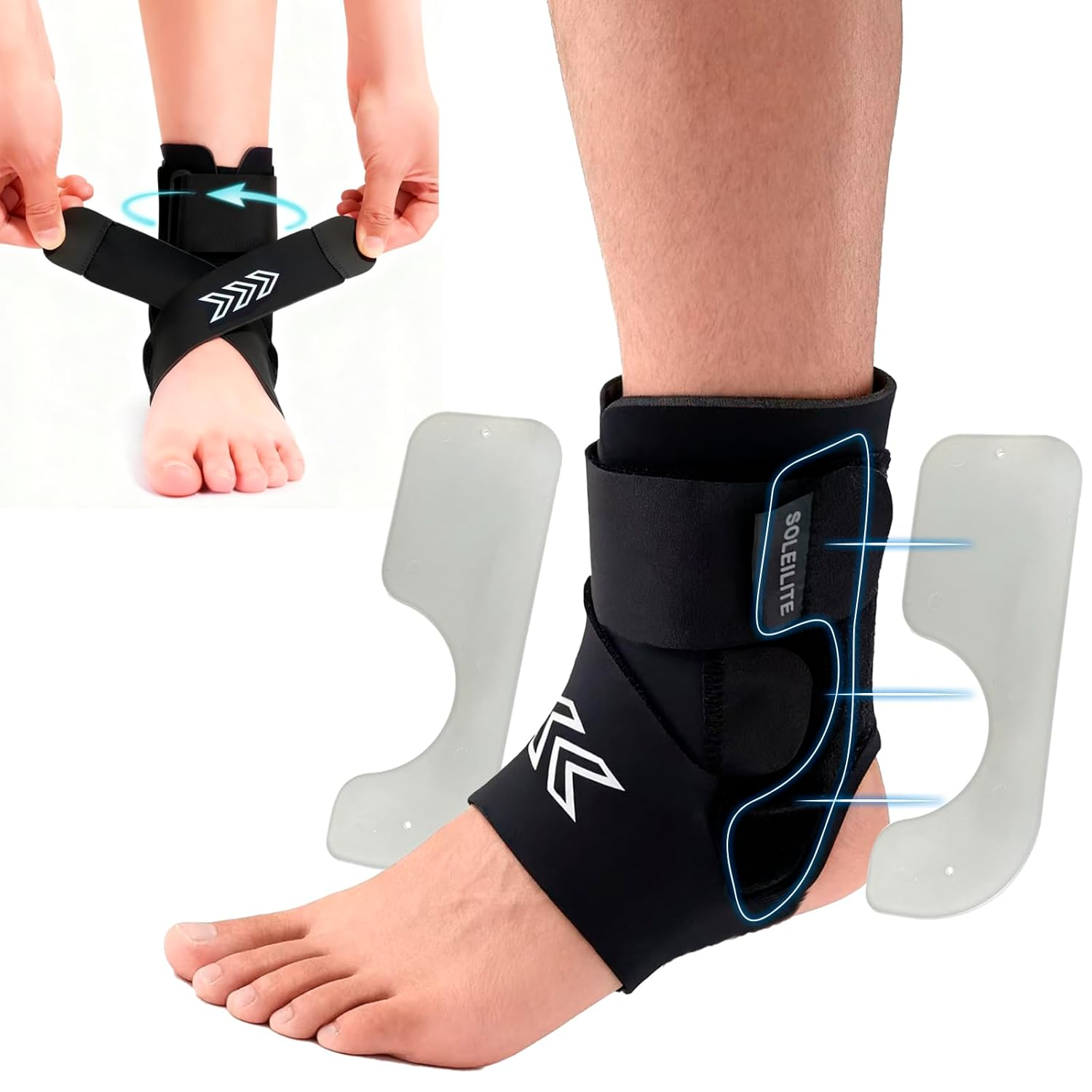Ankle Brace with Side Stabilizing Pads - Breathable Neoprene Ankle Support for Woman and Man - Adjustable Straps Enhance Stability for Weak Ankles, Sprains, Achilles Tendonitis and Sports Injury Recovery image number 3