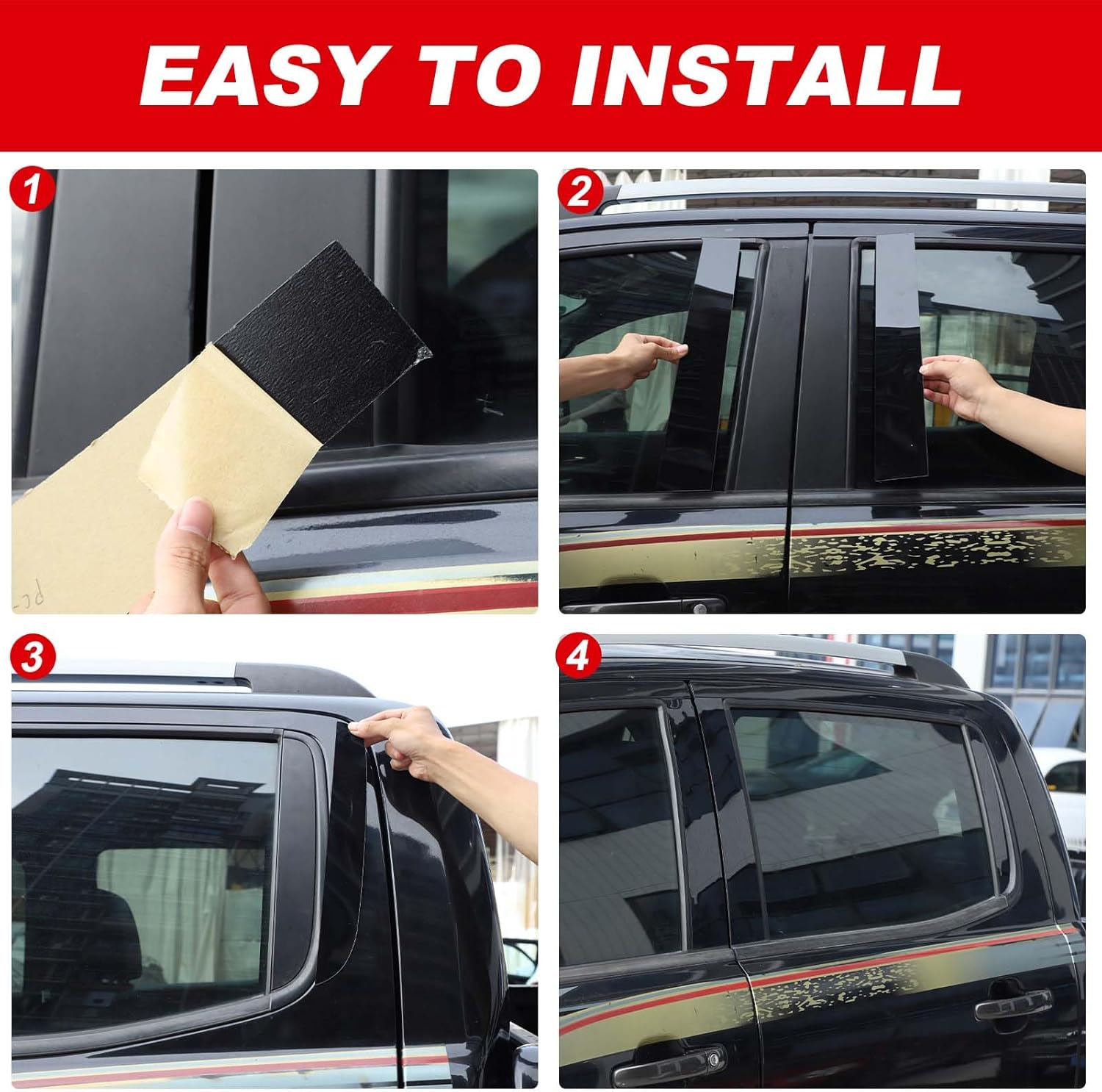 B-Pillar Cover Trim Compatible with Ford Ranger 2023-2025 Accessories | PC Material Center Pillar Post Panel Sticker | 6PC Set (2015-2021) image number 6