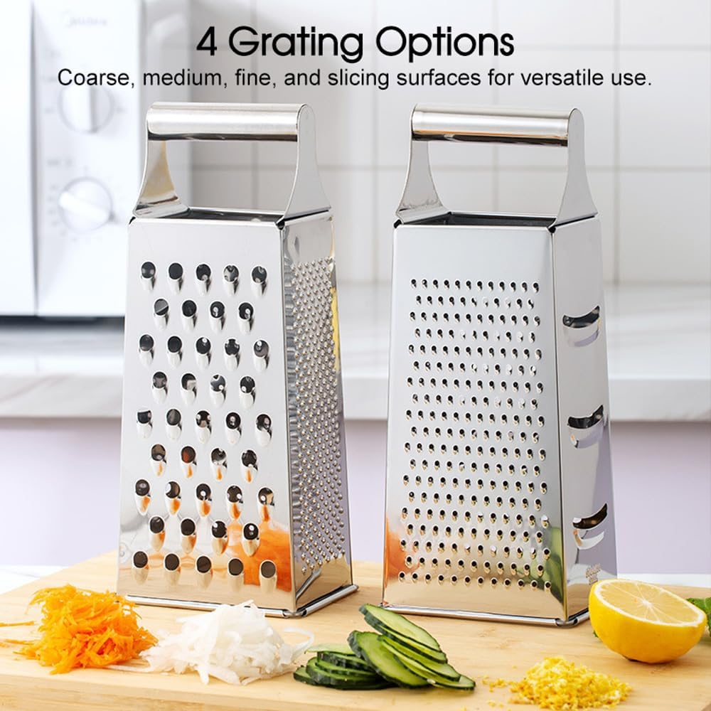 Leona Co Stainless Steel 4-Way Box Grater for Cheese, Vegetables, and Fruits &ndash; Multipurpose Kitchen Grater 9X6.8X21.4Cm (1) image number 2