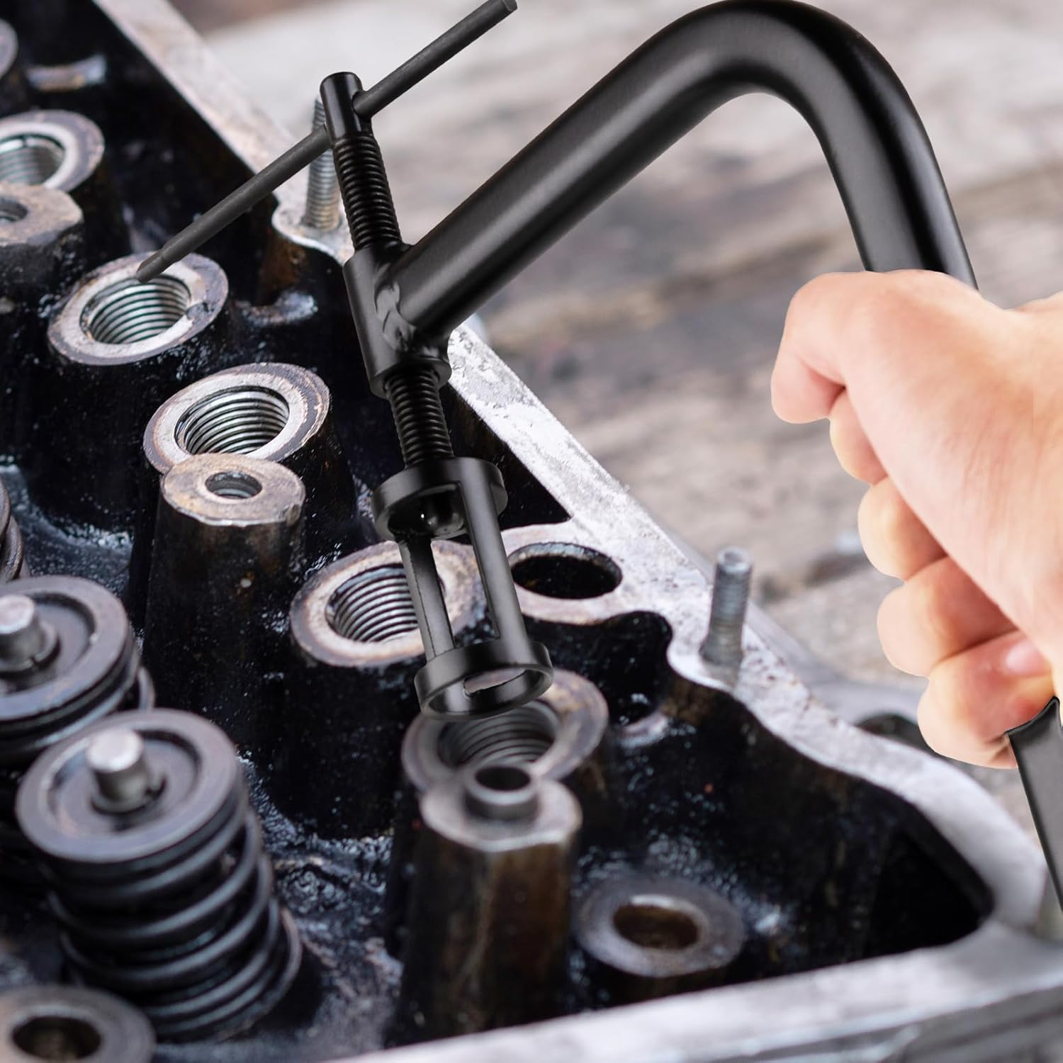 Loksun Valve Spring Compressor, 10Pcs Valve Spring Removal Tool with Solid C Clamp, 5Pcs Collet Pusher Adapters for Motorcycle, Car, Small Engine Vehicle Equipment image number 5