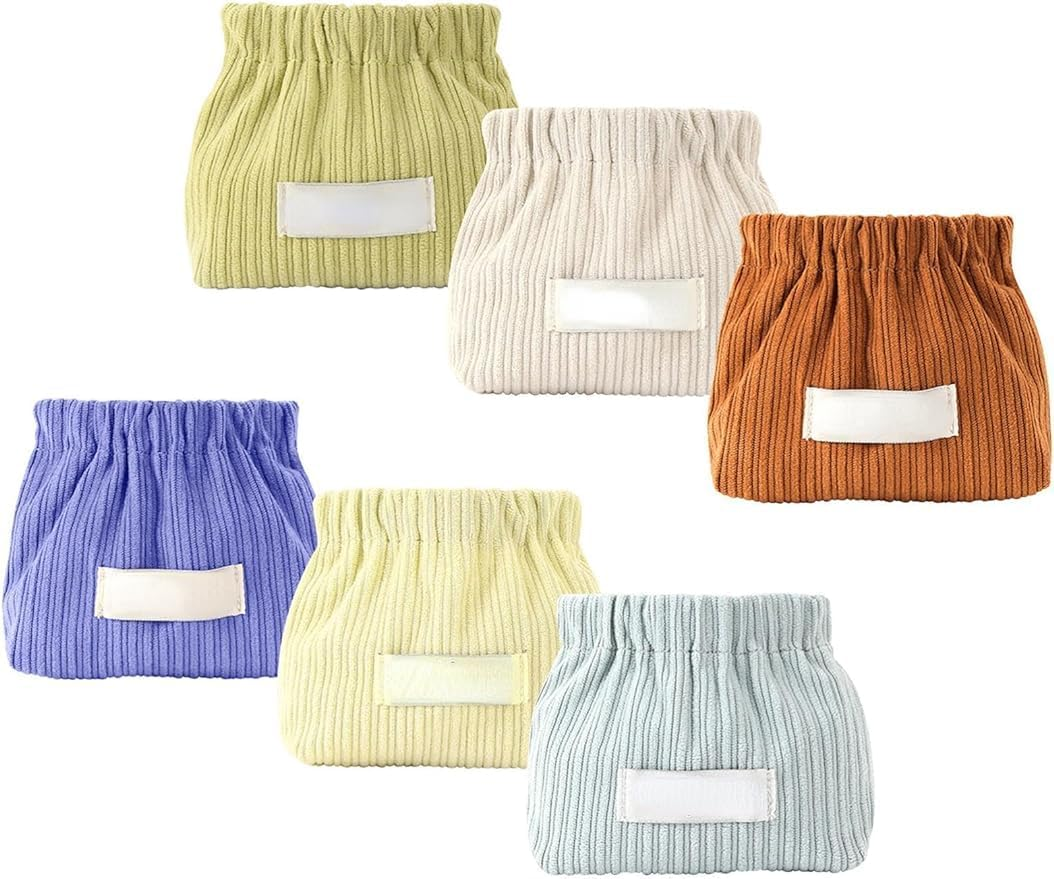 6Pcs Corduroy Elastic Storage Bag, Self-Closing Purse Organizer Pouches, Portable No Zipper Small Makeup Bag, Pocket Travel Storage Bag for Cosmetics Hair Clips Accessories, Small image number 5