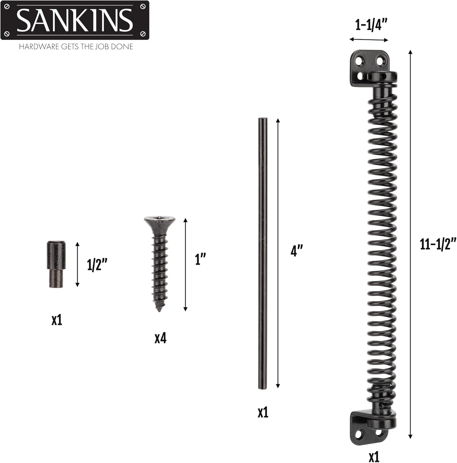 SANKINS 11-1/2" Gate Spring Self Closing Heavy Duty Outdoor Door Spring Automatic Metal Gate Closure Hardware with Adjustable Tool for Wooden and Vinyl Fence, Black image number 1